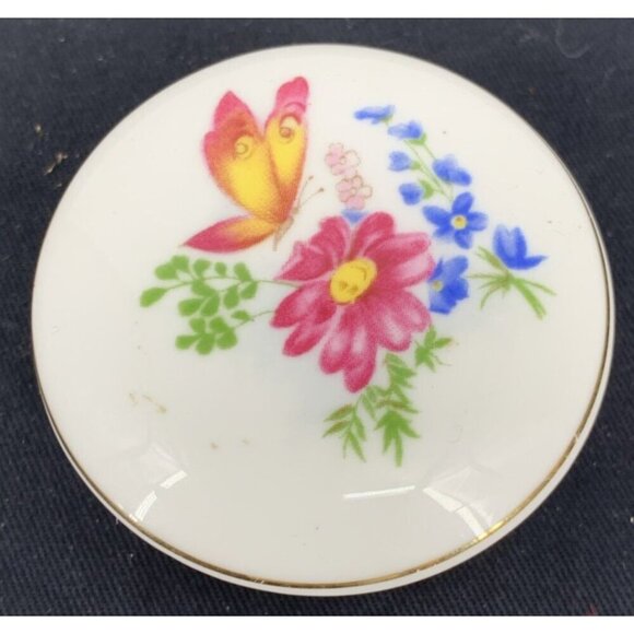 Lefton Trinket Box Bone China Flower Butterfly Flowers 2" Vintage - Picture 5 of 8